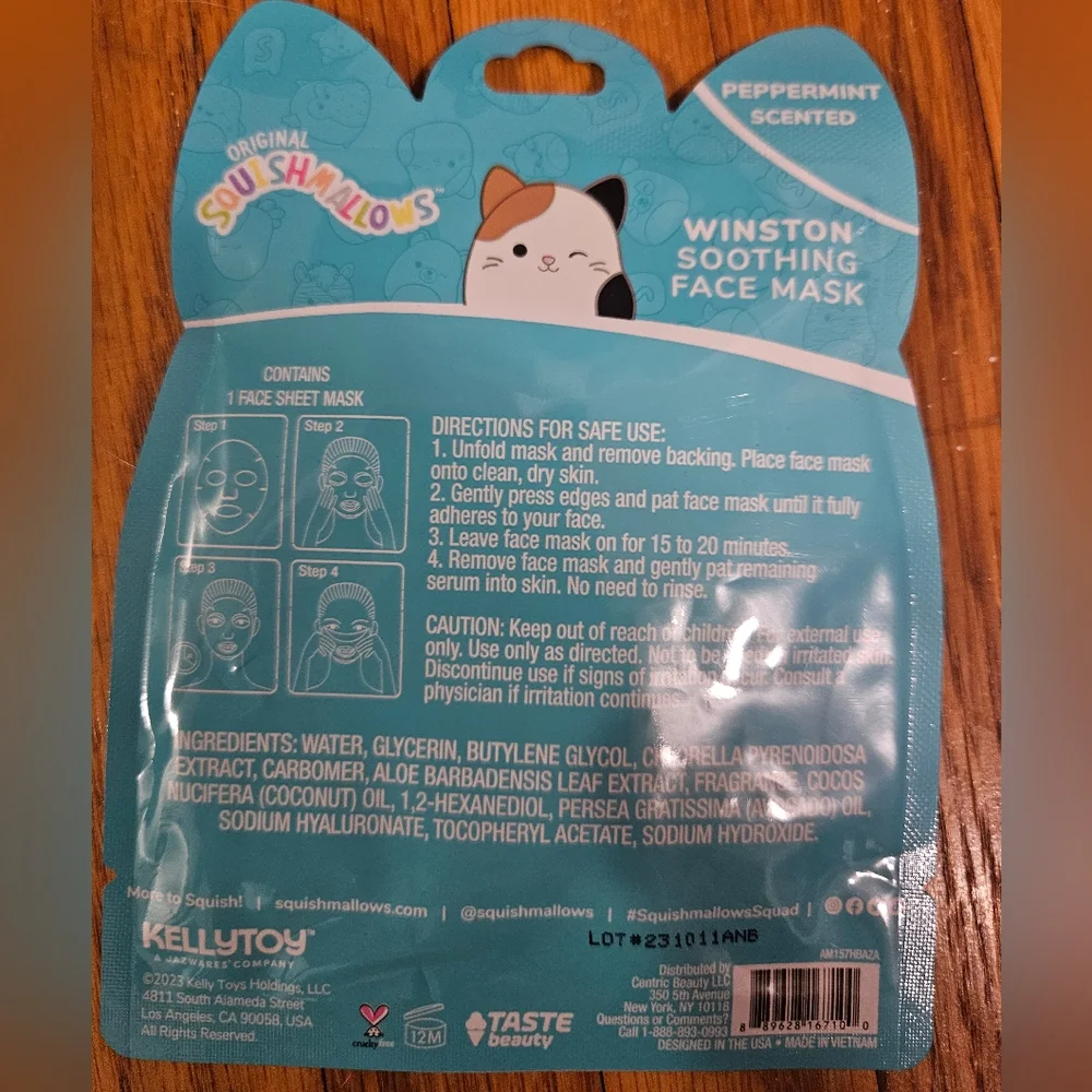 Squishmallows Winston the blue Owl 🦉 NWT Peppermint Scented Soothing Face Mask